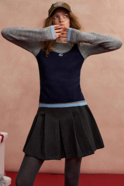 Contrasting Color Layered Sweater