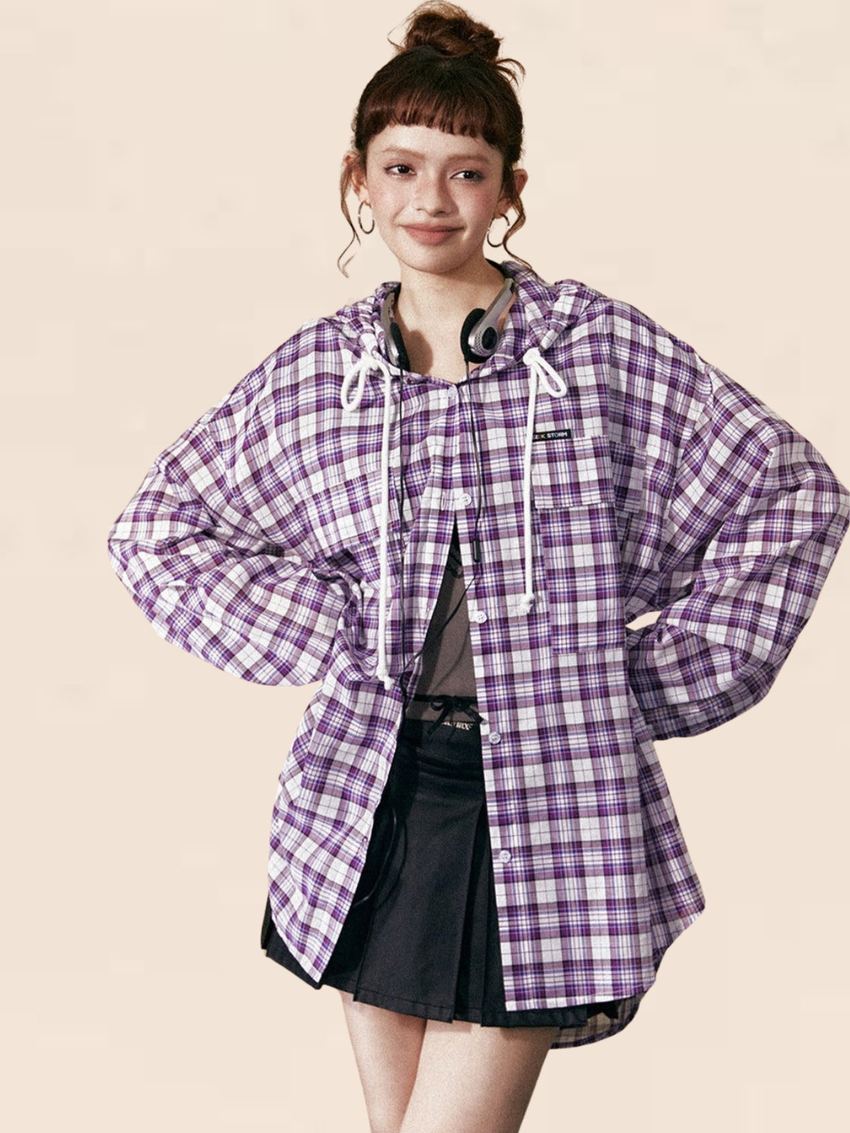 Purple Checkered Loose Coat