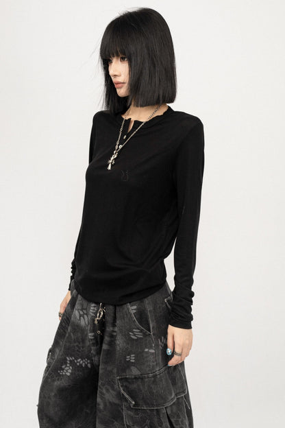 Autumn Black Shoulder Slim T-shirt