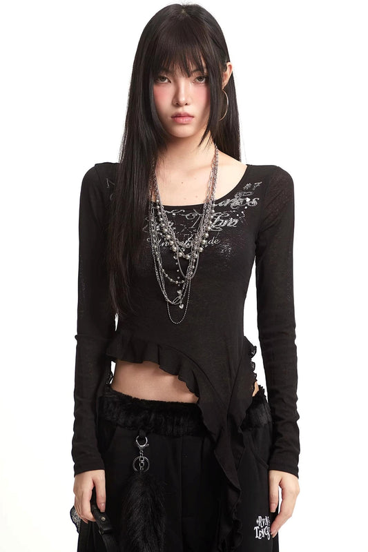Black Ribbon Shoulder Top