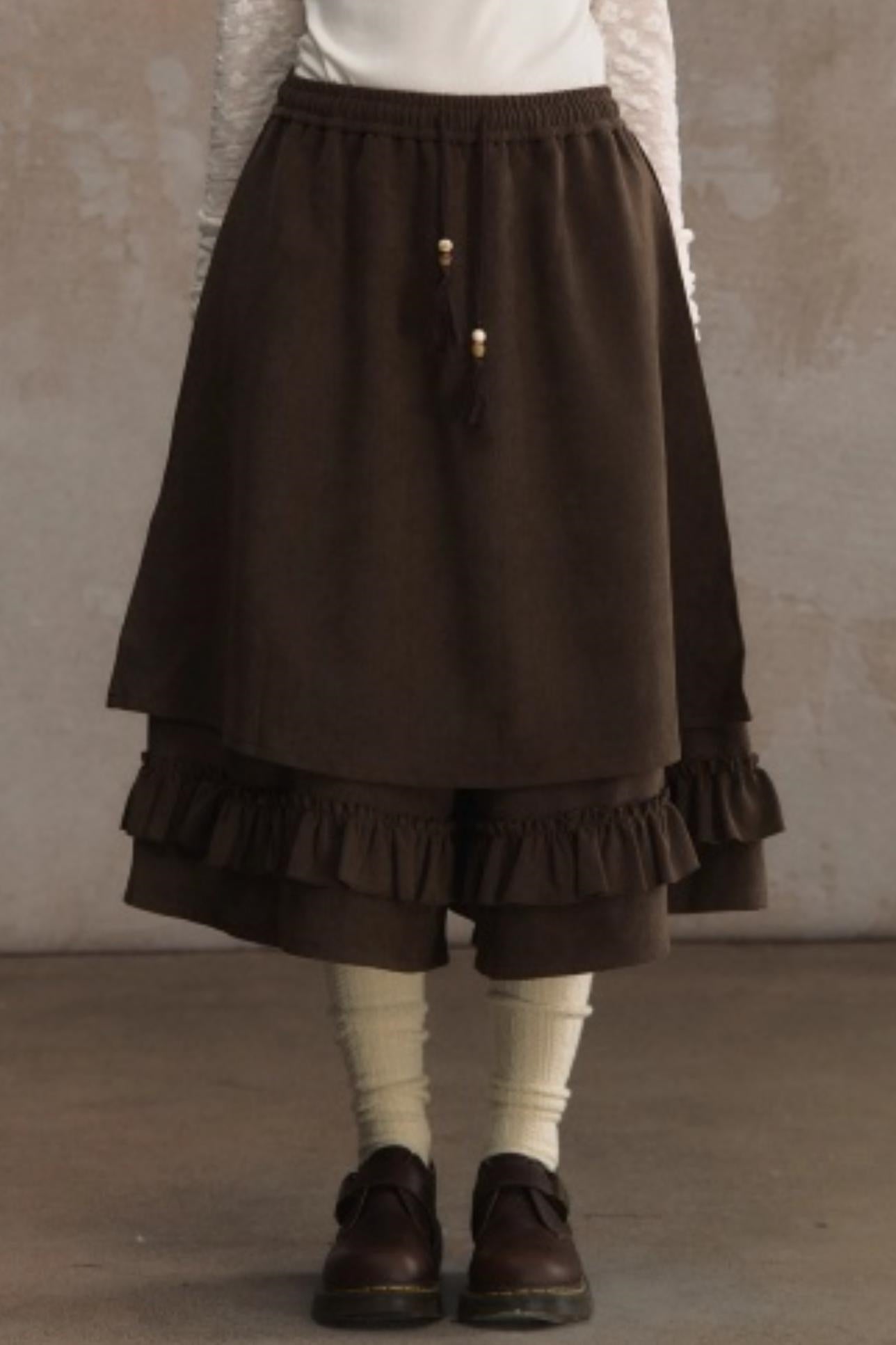 Shirred Culottes Loose Retro Skirt