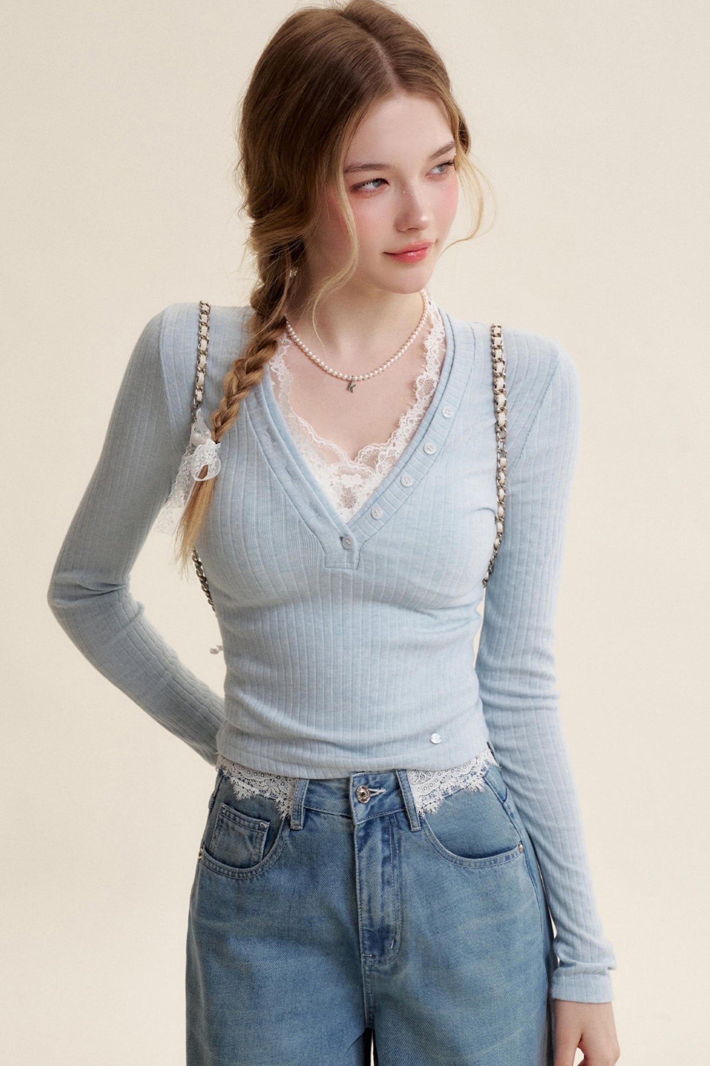 Lace Patchwork High-Rise Jeans