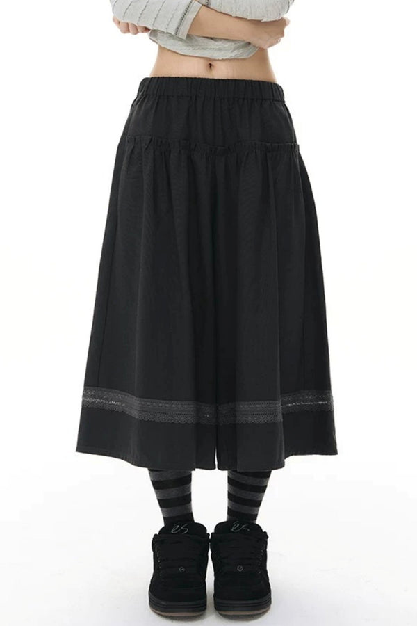 Elastic Waist Patchwork Wide-Leg Skirt Pants