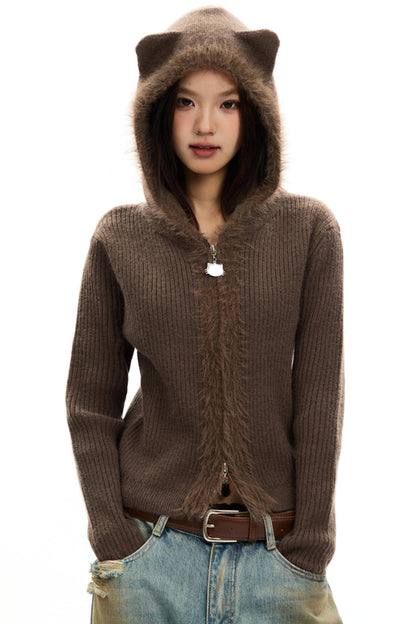 Vintage Bear Hooded Sweater Top