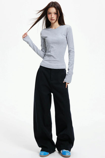 Slim Round Neck Long Sleeve Knitwear