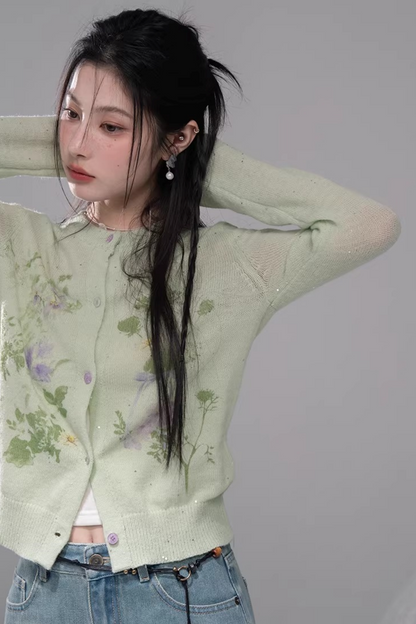 Frühlingsgrünes Wollcardigan-Ensemble