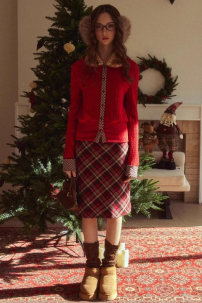 Vintage Plaid Midi Skirt