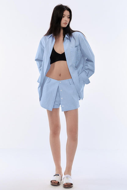 Blue Striped Two-Piece Skirt Set-Up