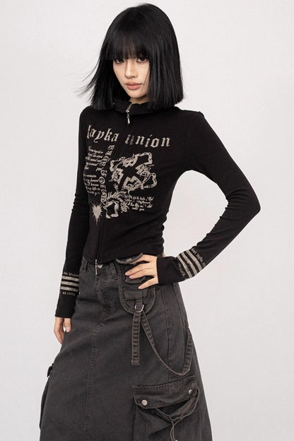 American Vintage Spice Monogram Black Long Sleeve Top