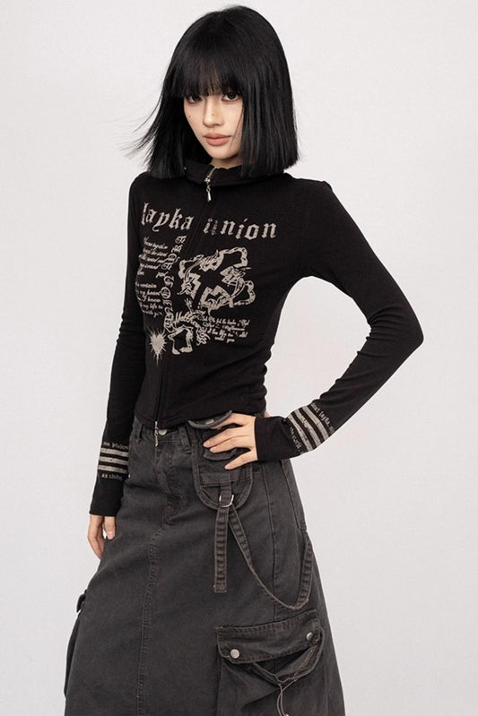 American Vintage Spice Monogram Black Long Sleeve Top