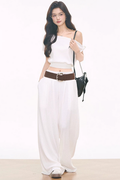 Waffle Knit One-Shoulder Set-Up