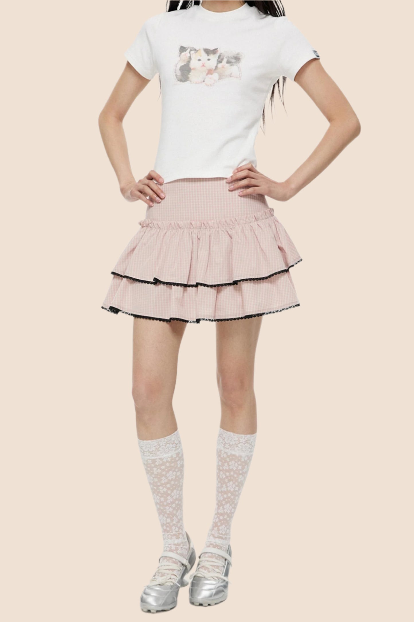 Pink Retro Plaid Skirt