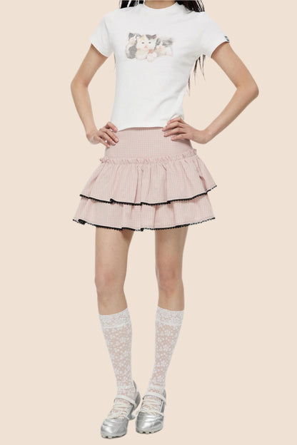 Pink Retro Plaid Skirt