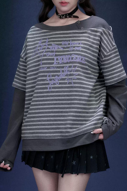 Striped Graffiti Print Top