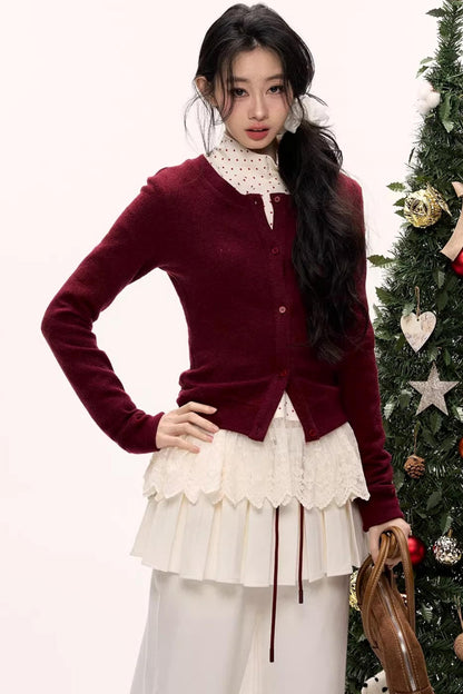 Warm Red Knit Cardigan