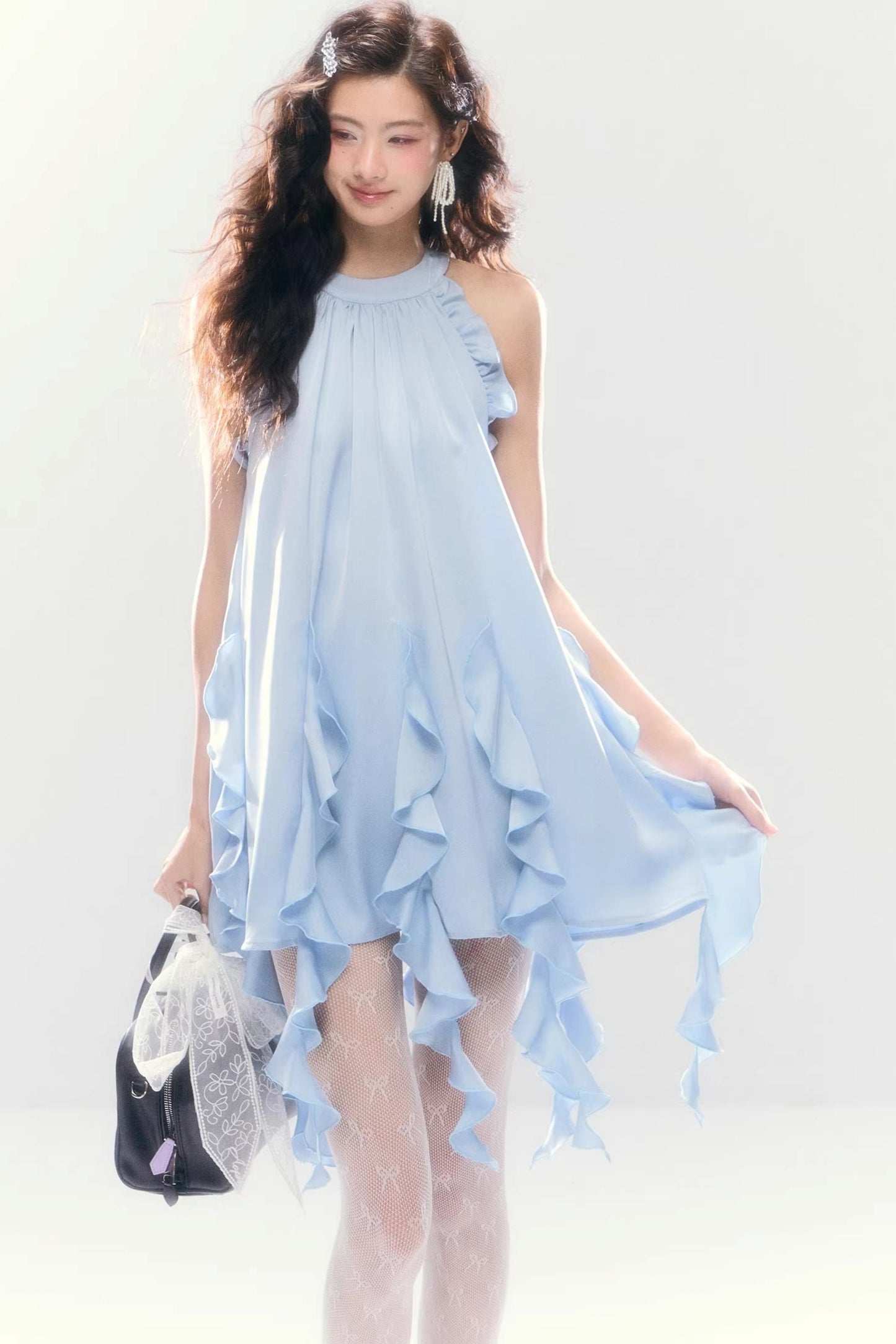 Satin Ruffled Off-Shoulder Dress
