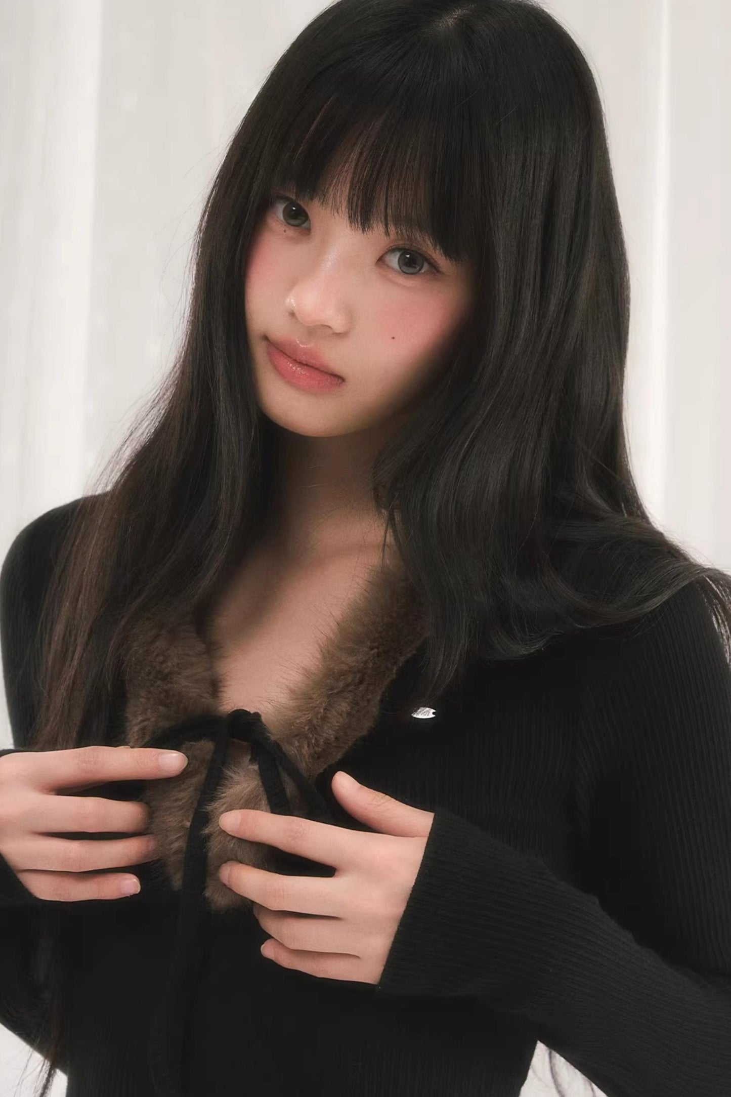 Korean-Style Furry V-Neck Top