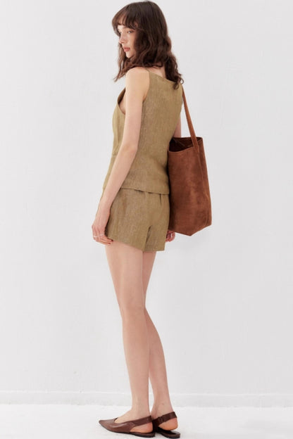 Vintage Luxe Linen Halter & Wide Leg Shorts Set-Up