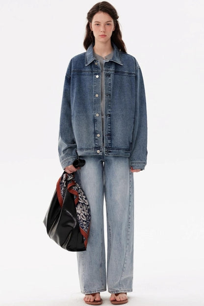 Vintage Distressed Silhouette Denim Jacket