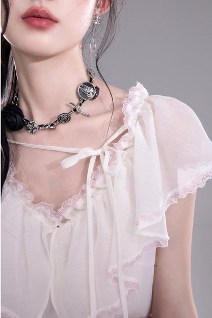 Sea Lace V-Neck Chiffon Top