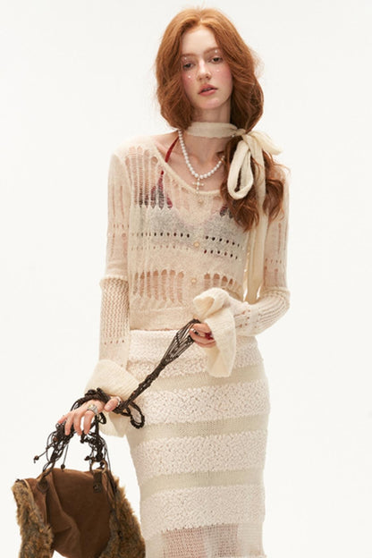 Wide-Neck Knit Cardigan