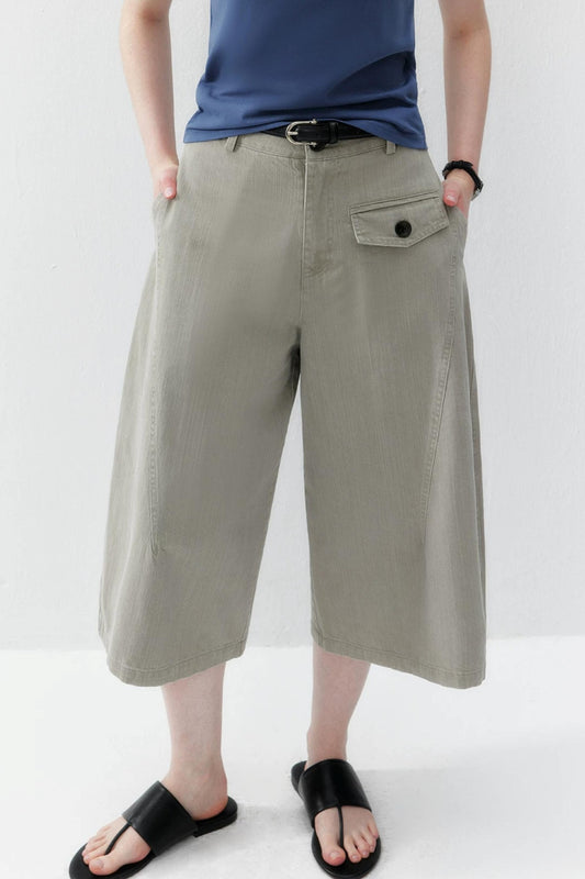 Smoky Gray Cotton Wide-Leg Cargo Pants