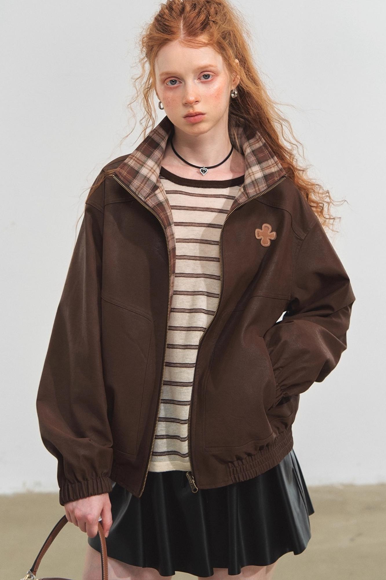 Vintage Reversible Stand-Up Collar Jacket