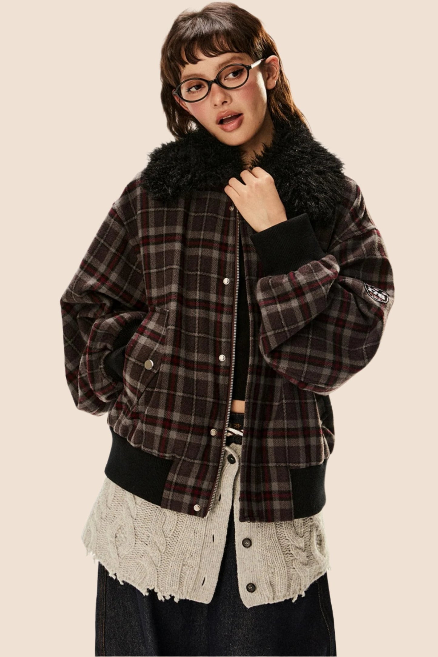 Retro Plaid Lamb Wool Jacket