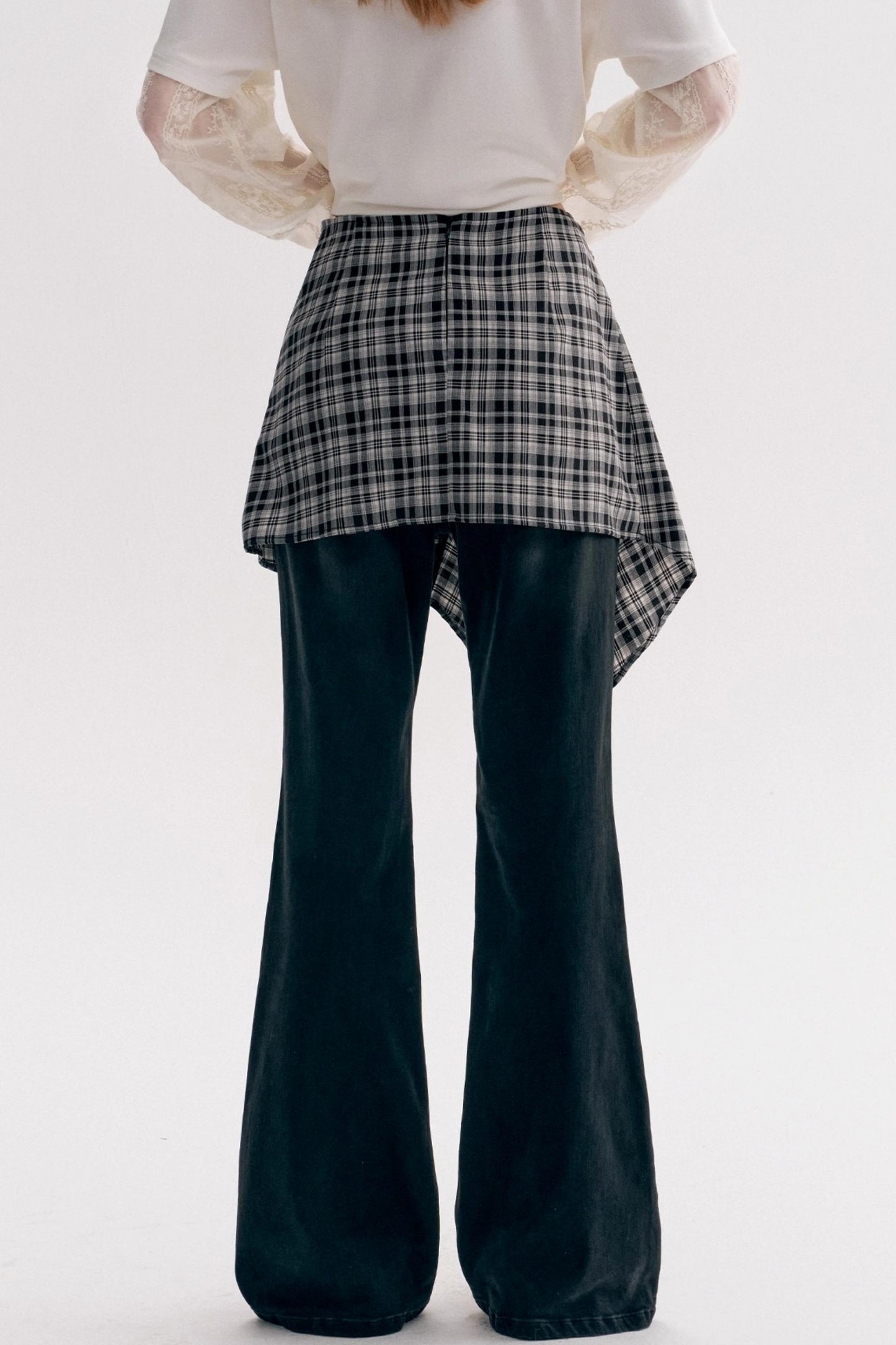 Casual Layered Real Two Plaid Jeans