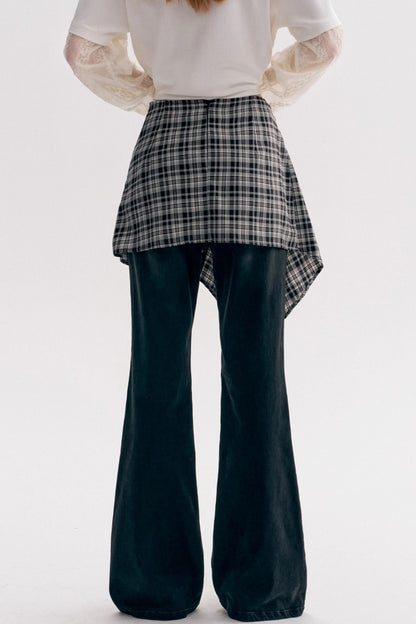 Casual Layered Real Two Plaid Jeans