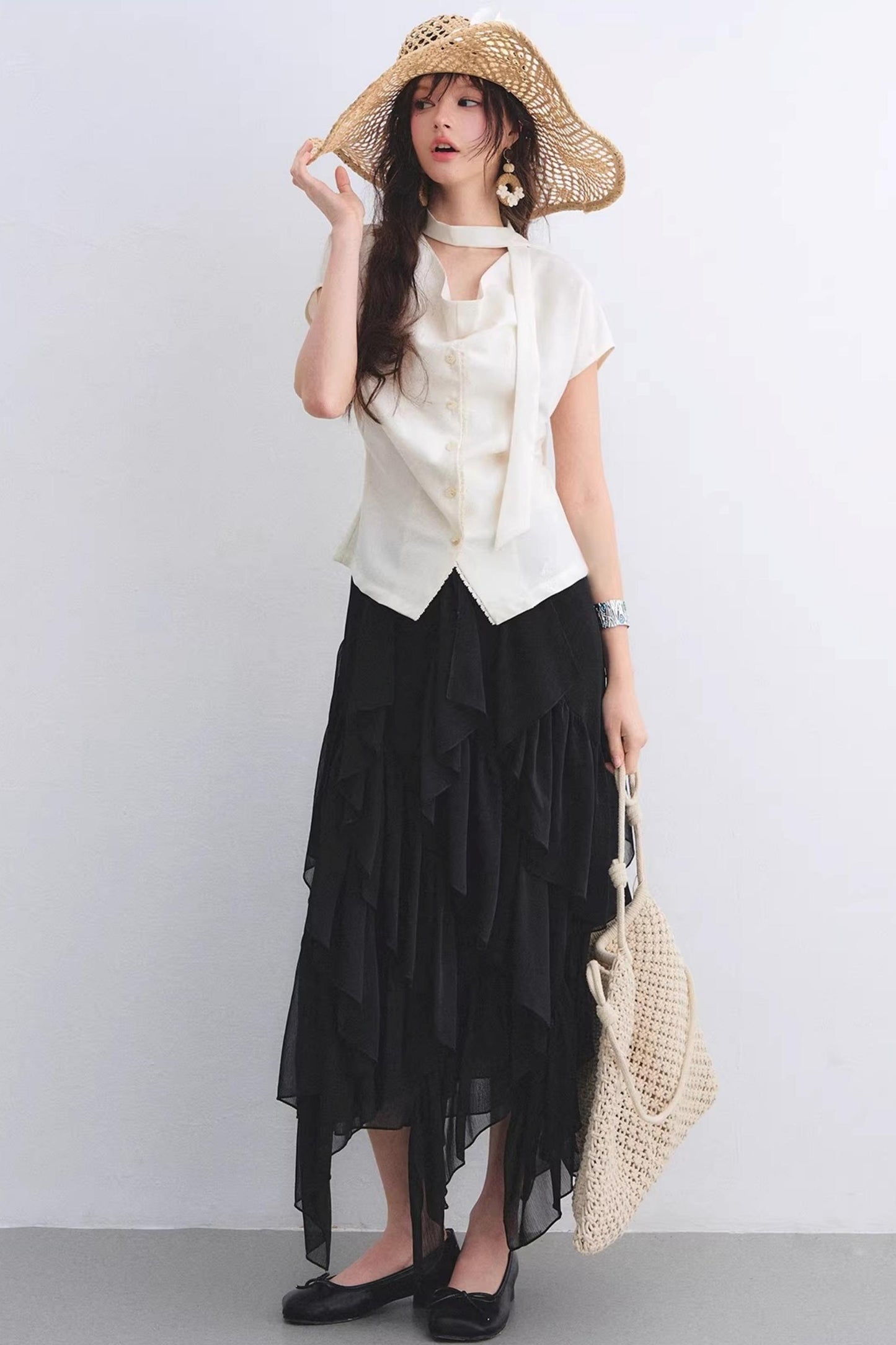 Elastic Chiffon Draping Skirt