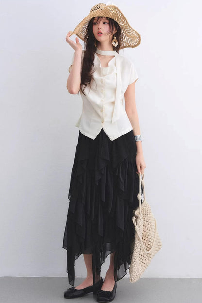 Elastic Chiffon Draping Skirt
