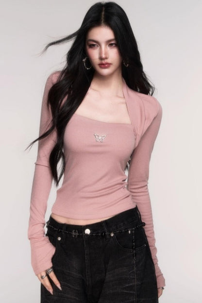 Slimming Fake Two Sleeve Knit Top