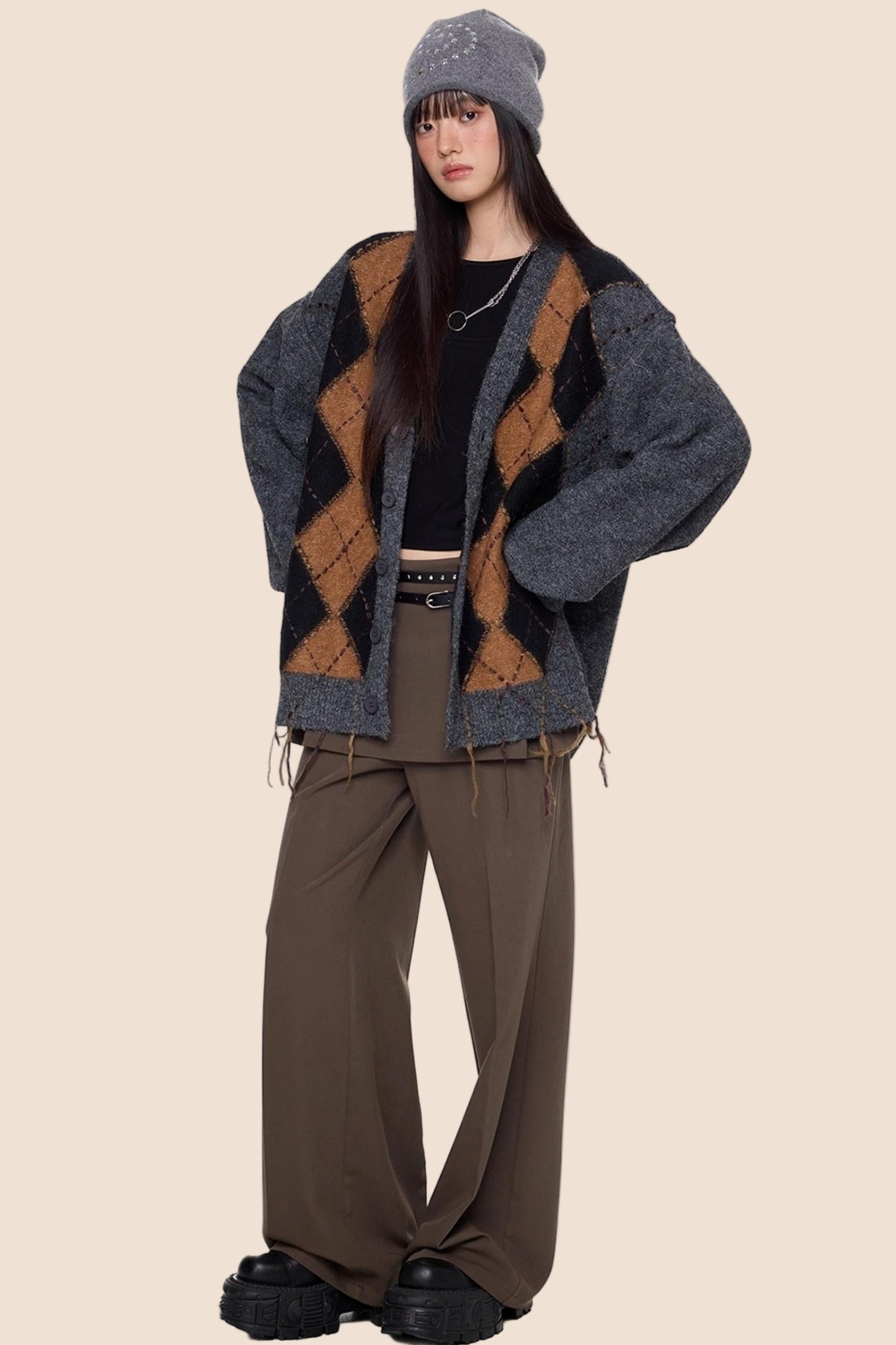 Diamond Tassel Knit Cardigan Sweater Jacket