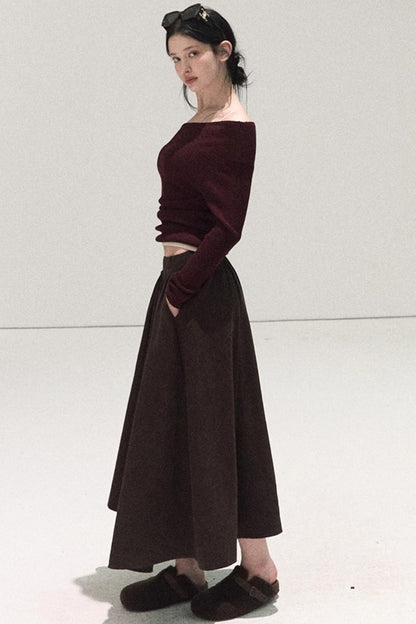 Micro-Velvet Pleated A-Line Skirt