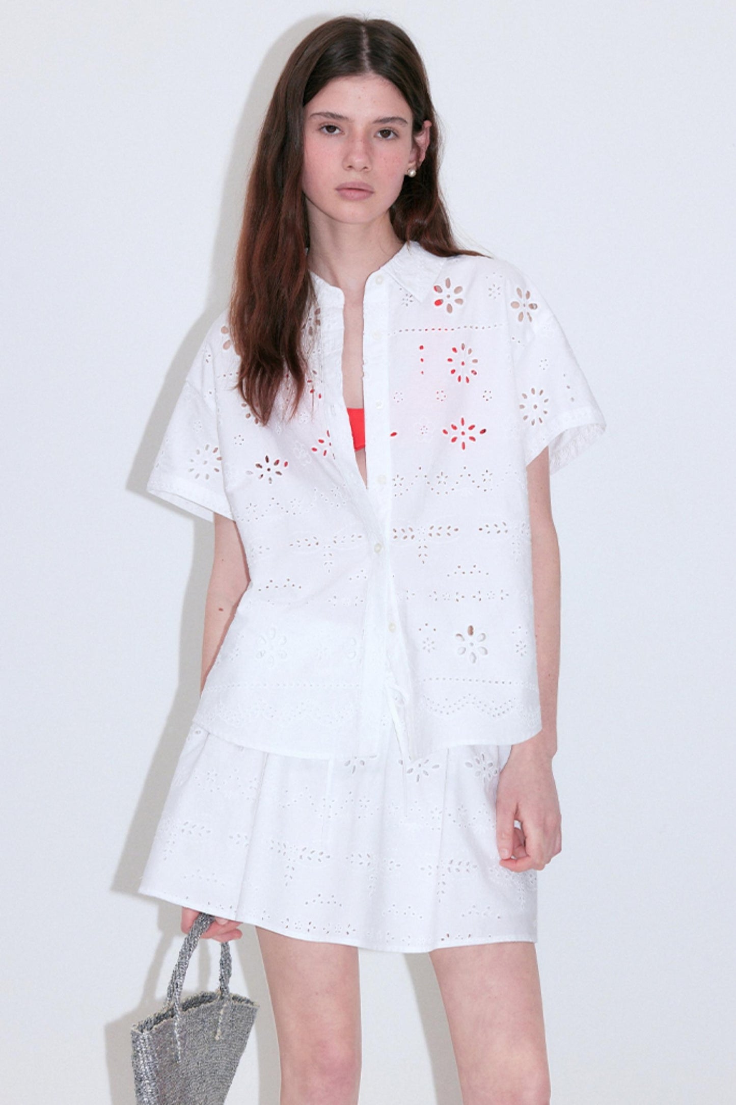 Summer Sheer Texture Lapel Shirt Skirt Set-Up