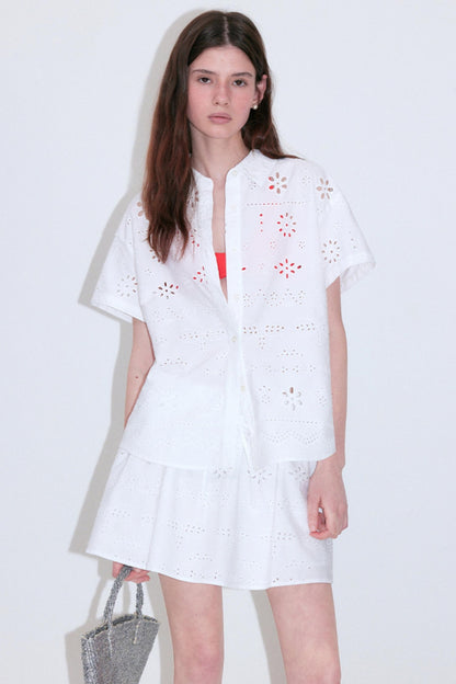 Summer Sheer Texture Lapel Shirt Skirt Set-Up