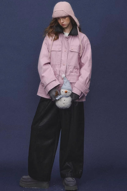 Elastic Waist Black Leather Pants