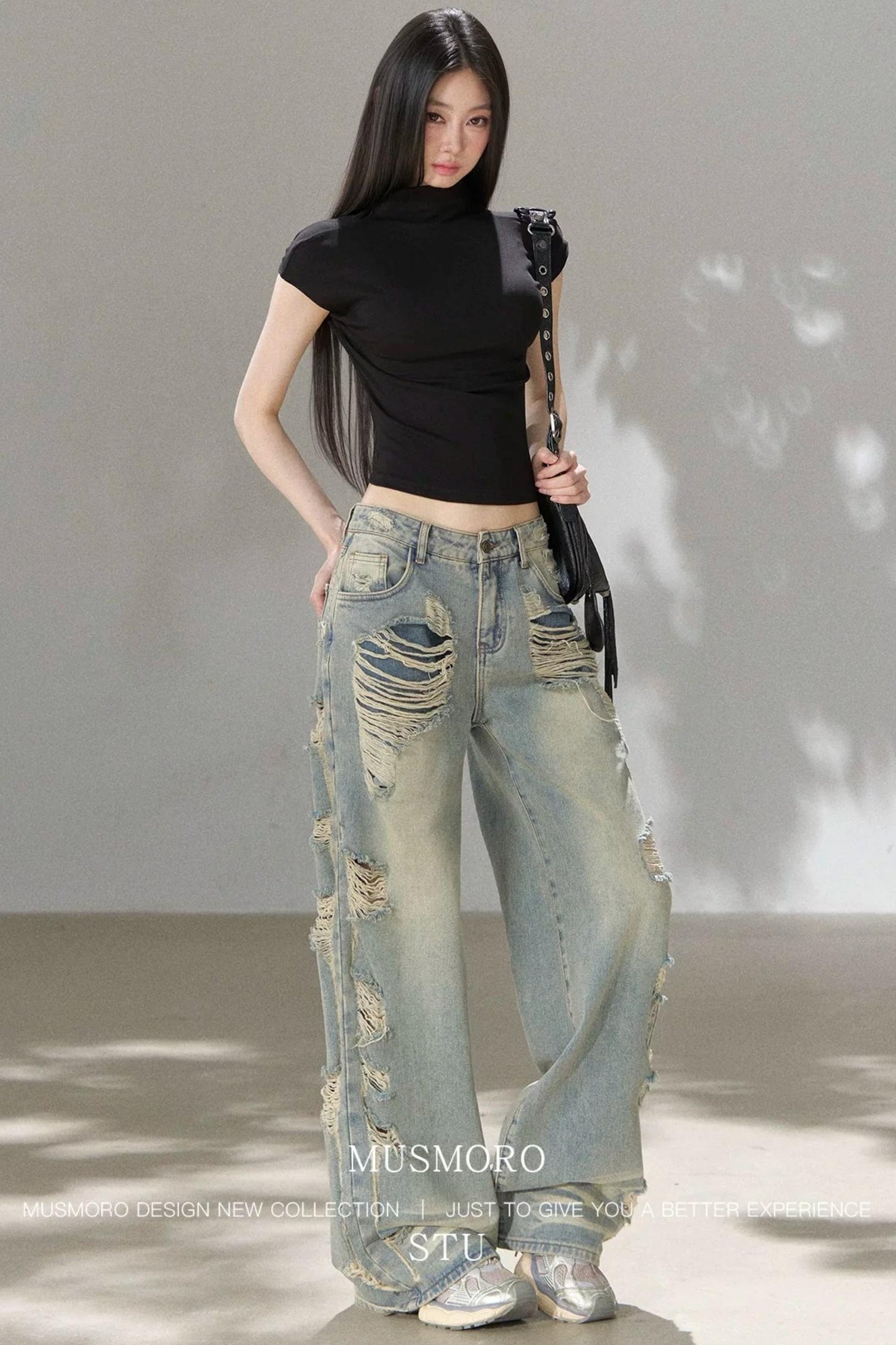 Retro Ripped Denim Pants