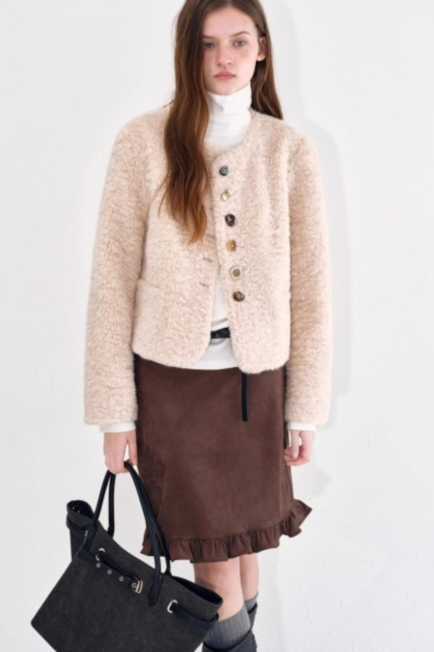 Rainbow Candy Button Shearling Jacket