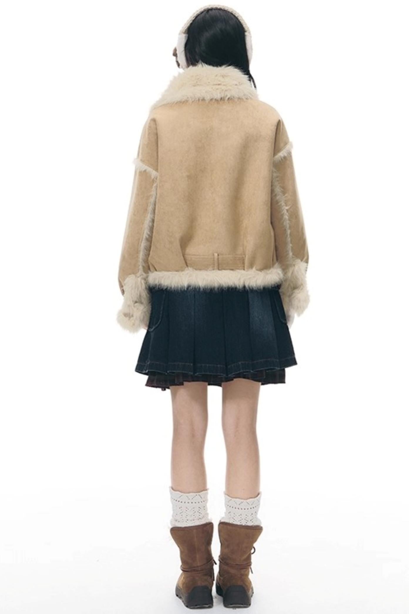 Lapel Shearling Suede Coat