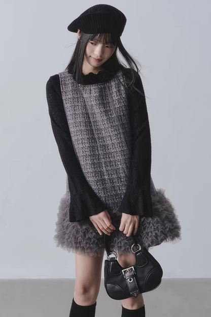 Yunding Coffee Tweed A-Line Dress