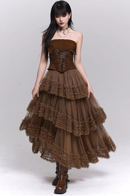 Brown Fluffy Cake Skirt