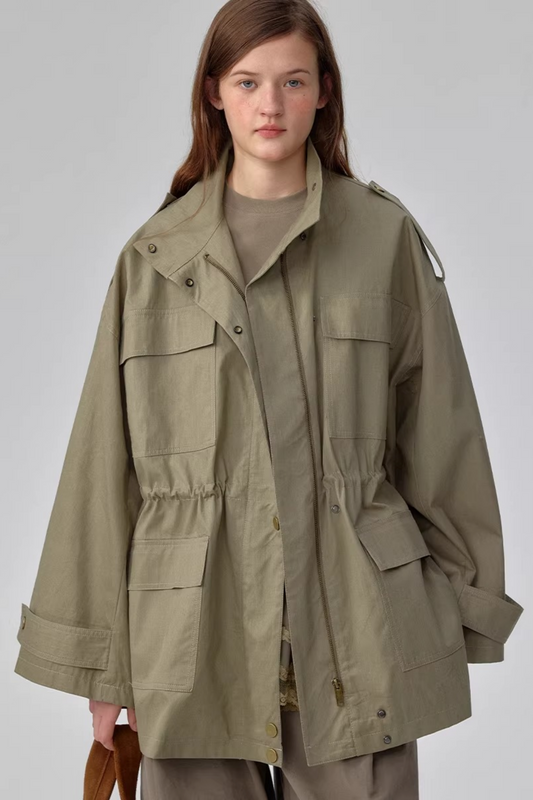 Petite Stand-Collar Trench Coat