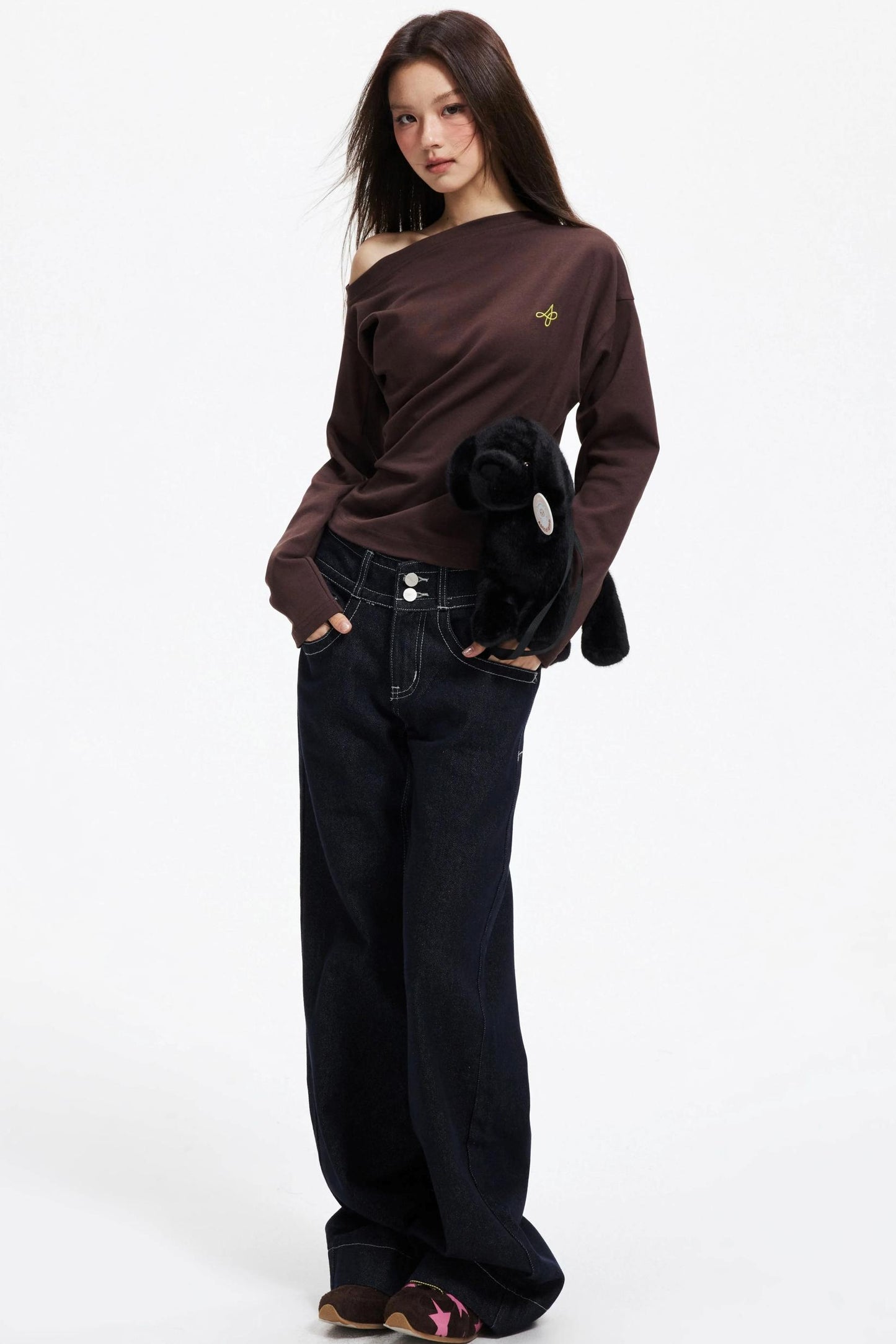 Irregular Slanted Shoulder Knitted Top