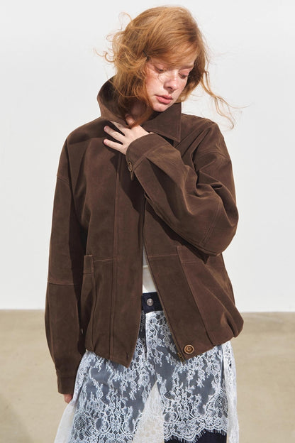 Lapel Suede Silhouette Jacket