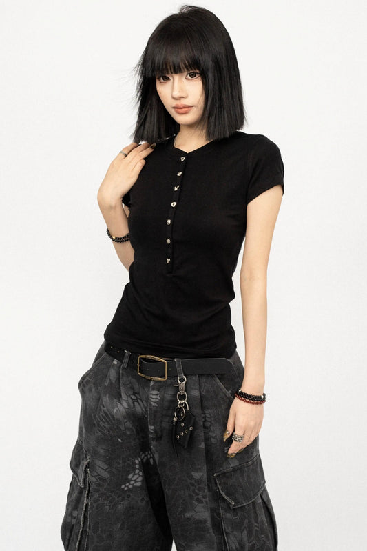 Simple Black Button-Down Top