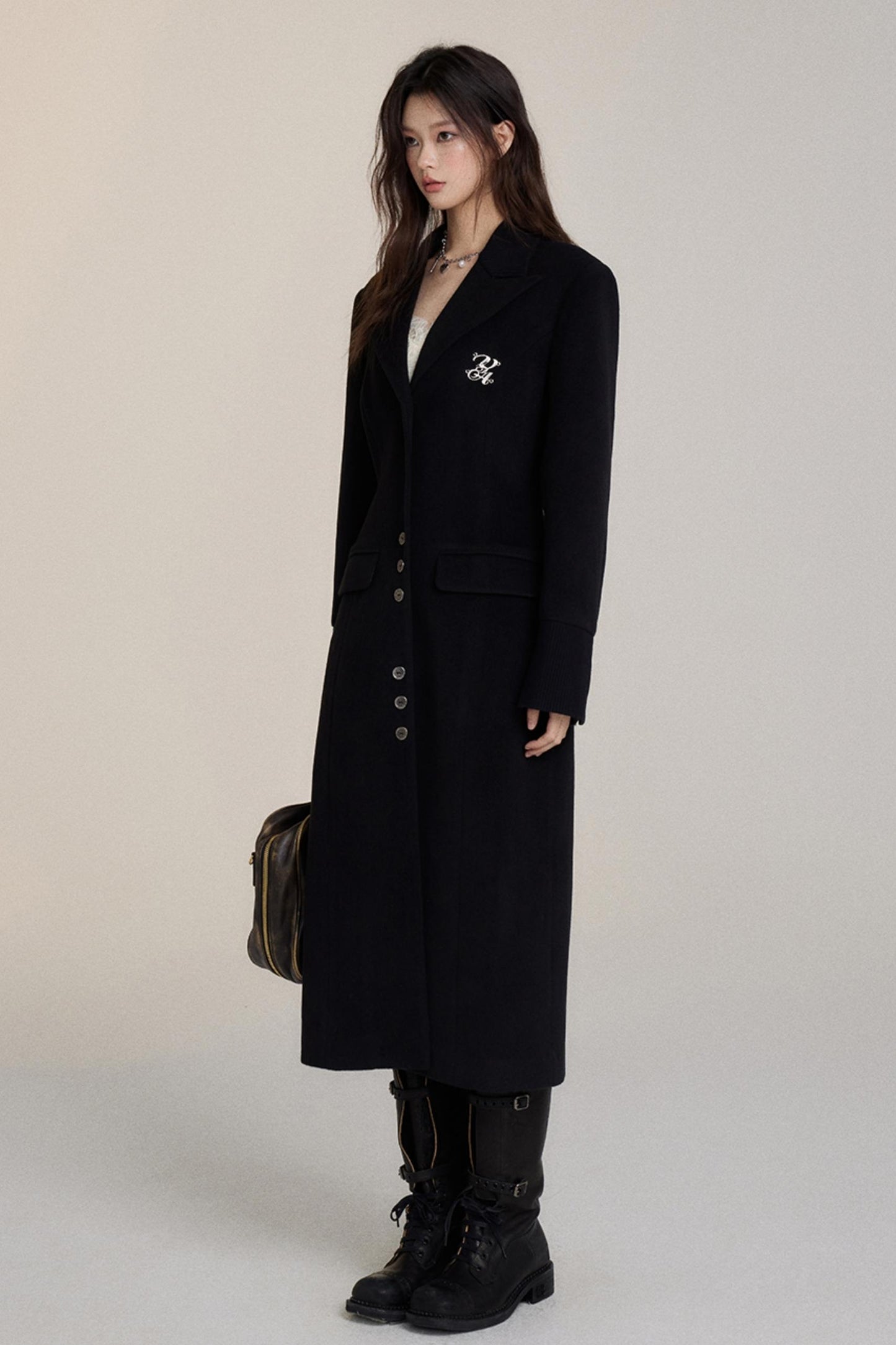 Long Suit Collar Tweed Coat