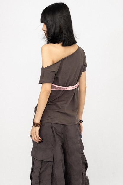 Retro Spice Girl Slanted Shoulder Print T-Shirt