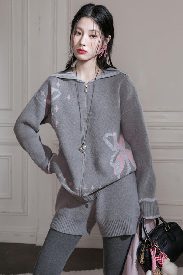 Cloud Gray Collar Knitwear Set